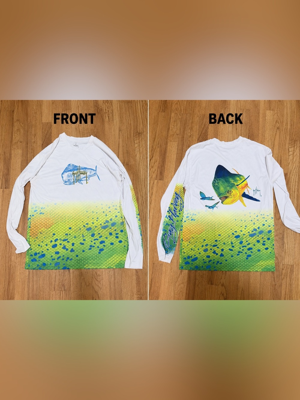 Guy Harvey White, Green & Yellow Gradient Long-Sleeve Rash Guard